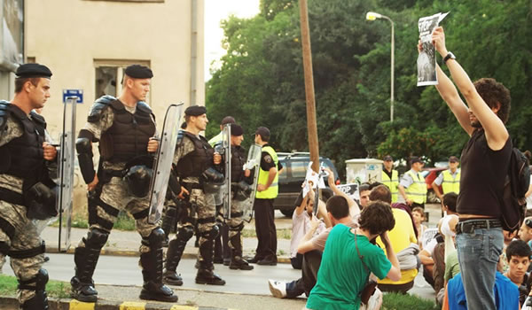Petar Stojkovikj protests against police brutality in Macedonia